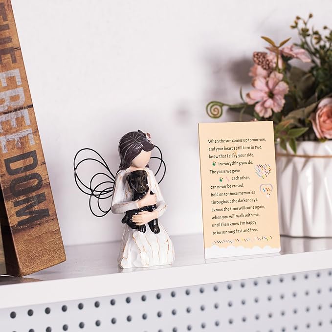 Loss of Dog Sympathy Gift, Dog Memorial Gifts, Angel Figurine, Remembrance Keepsake, Pet Sympathy Gift(Black)