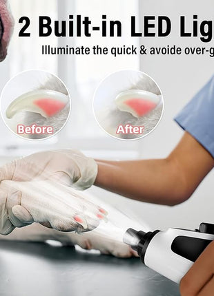 Casfuy Smart 6-Speed Dog Nail Grinder - 50% More Power Pet Nail Grinder with 2 LED Lights Quiet Rechargeable Electric Dog Nail Trimmers File Toenail Grinder for Large Medium Small Dogs & Cats (White)