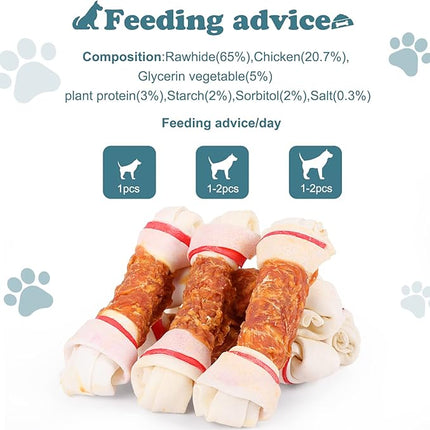 Dog Treats Chicken Wrapped Rawhide Bones for Small Dog Treats Puppy Chews Snacks Promotes Healthy Chewing Chicken Wrapped Knot 6.5" 1lb