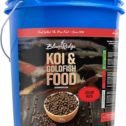 Blue Ridge Koi Fish Food 14lb - Koi Food Color Growth Formula, Goldfish Food, Premium Fish Food for Ponds, Ponds Fish Food, Floating Pond Pellets