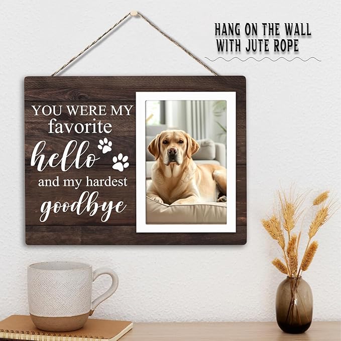 Pet Picture Frames Memorial Dog, Pet Memorial Frame for Dogs, Dog Memorial Gifts for Loss of Dog, In Loving Memory Gifts, Pet Loss Sympathy Gift for Pet Owner Pet Lover, Forever in Our Heart (Brown)