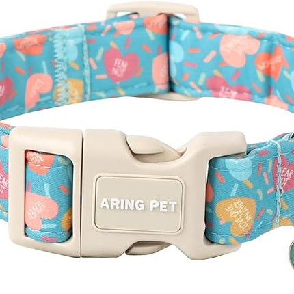 ARING PET Valentine's Day Dog Collar-Cute Blue Heart Dog Collars, Adjustable Valentine Heart Pet Collars Puppy Collar with Quick Release Buckle for Girl&Boy Dogs