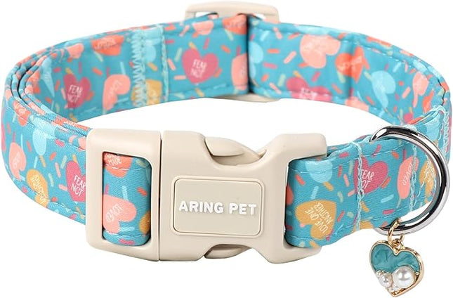 ARING PET Valentine's Day Dog Collar-Cute Blue Heart Dog Collars, Adjustable Valentine Heart Pet Collars Puppy Collar with Quick Release Buckle for Girl&Boy Dogs