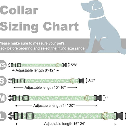 Rnivvi Dog Collar for Small Dogs, Cute Floral Heavy Duty Adjustable Puppy Collar with Quick Release Buckle for Girl & Female, Pet Accessories for Walking Running, S Length 3/4" Width, Green