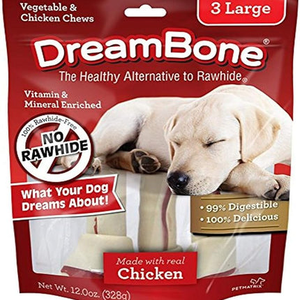DreamBone Large Chews With Real Chicken, Rawhide-Free Chews For Dogs, Treat Your Dog to a Rawhide Free Chew, 3 Count