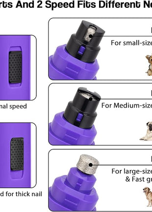 Casfuy Dog Nail Grinder Upgraded - Professional 2-Speed Electric Rechargeable Pet Nail Trimmer Painless Paws Grooming & Smoothing for Small Medium Large Dogs & Cats (Purple)