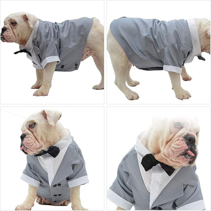 Lovelonglong Bulldog Costume Dog Suit Formal Tuxedo with Black Bow Tie Wedding Clothes for Pugs/French Bulldog/English Bulldog/American Pit Bull Gray B-L