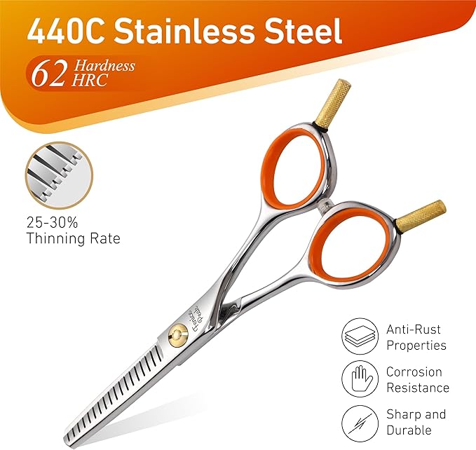 Fenice Peak 5" 3-in-1 Dog Grooming Scissors Set with Comb, Straight, Curved & Thinning Shears, Japanese 440C Stainless Steel Pet Grooming Kit for Dogs and Cats, Sharp Durable Blades