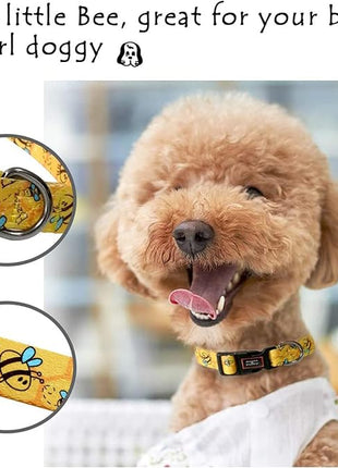 Roses&Poetry Dog Collar with Colourful Bee Patterns, Adjustable Durable Puppy Collars for Small Medium Large Dogs (Bee-XS)