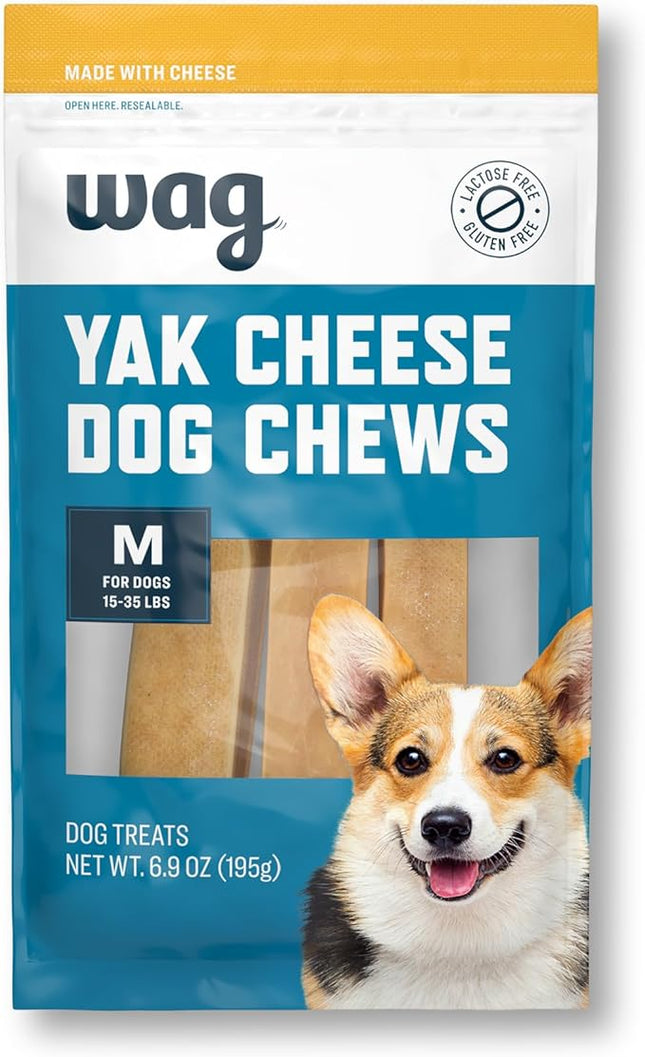 Amazon Brand - Wag Yak Cheese Himalayan Dog Chews, Dog Treats for Medium Size Dogs, All Natural, High Protein for Aggressive Chewers, 15-35 lbs, 3 Count, 6.9 oz
