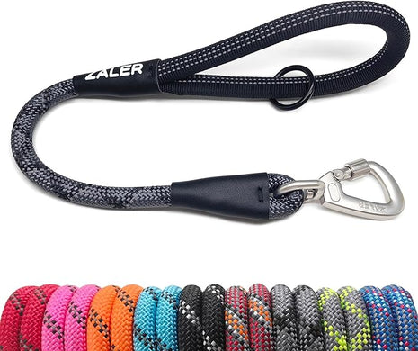 ZALER Short Dog Leash, 18 Inches Rope Traffic Leashes for Dogs, Reflective Dog Lead with O-Ring, Heavy Duty Pet Leash for Large and Medium Dogs (18" Black Gray)
