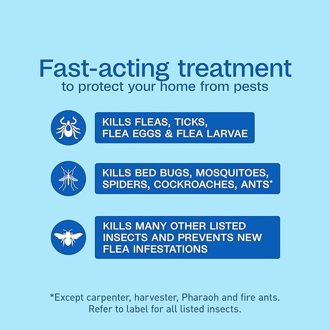 Adams Flea & Tick Home Spray with Precor, Kills Fleas, Flea Eggs, Flea Larvae, Bed Bugs, Ticks, Ants, Cockroaches, Spiders, Mosquitoes and Many Other Listed Nuisance Pests in The Home, 24 Fl Oz