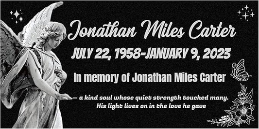 HDSD 12x6'' Personalized Pet Memorial Stones Black Granite Headstones for Dogs Laser Engraved with Photo (Angels)