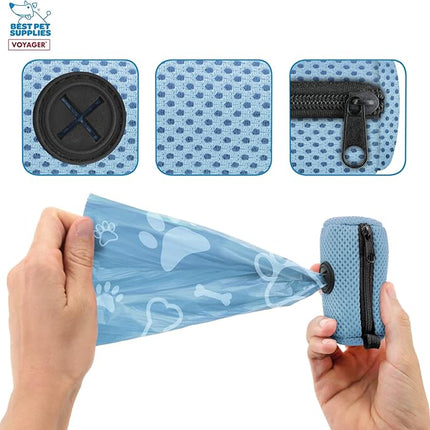 Best Pet Supplies 2-Pack Dog Poop Bag Holder Leash Attachment, Color, Reusable Mesh Dispenser Pouch for Travel, Walking, Park, and Outdoor Use, Soft and Durable with Clip-On - Mesh Baby Blue