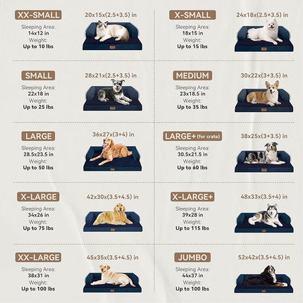 Large Dog Bed Orthopedic Washable | Beds Bolster Pet | XL Large Big Dogs | Memory Foam Couch Sofa | Waterproof with Removable Cover | Navy Blue Dog Bed