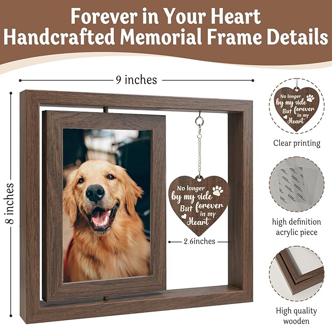 Pet Memorial Gifts for Loss of Dog, 4x6 Rotating Wooden Picture Frame, Loss of Dog Sympathy Gift- Pet Bereavement Remembrance Gifts