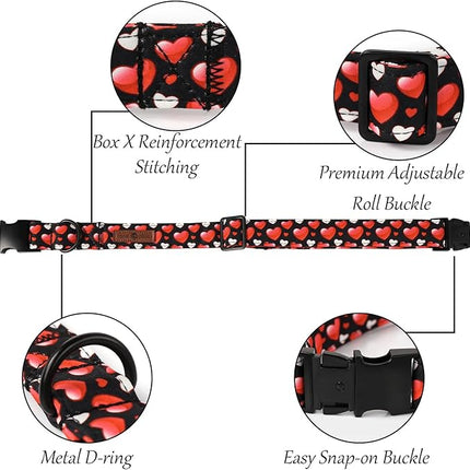 Lionet Paws Valentine's Dog Collar, Cute Heart Black Dog Collar for Large Dogs, Adjustable Cotton Love Pet Collars for Large Dogs
