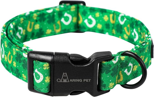ARING PET St Patrick Collar for Dogs, Cotton Adjustable Green Shamrock Pet Collar Trefoil Puppy Collars with Quick Release Buckle for Large Boy Girl Dogs