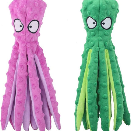 Dog Squeaky Toys Octopus - No Stuffing Crinkle Plush Dog Toys for Puppy Teething, Durable Interactive Dog Chew Toys for Small, Medium and Large Dogs Training and Reduce Boredom, 2 Pack