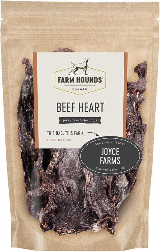 Farm Hounds Beef Heart Jerky Treats for Dogs, Premium Dried Treats, High Protein Training Treat for Small & Large Dogs, Natural & Healthy Dog Treats, Made in USA, Beef Hearts 4oz