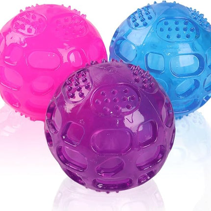 3'' Squeaky Dog Toy Balls for Lagre Medium Breed, Indestructible Dog Balls for Playing, Fetching & Retrieving, Durable Aggressive Chewers, 3 PCS Pink+Purple+Blue