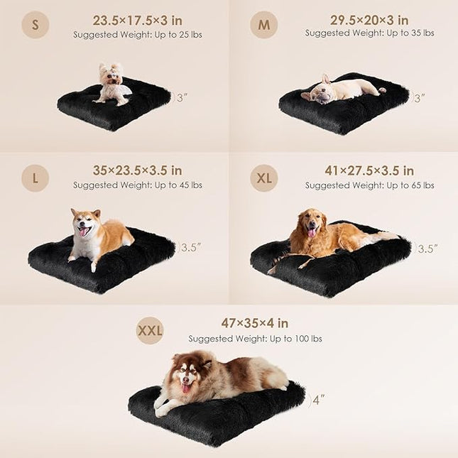EHEYCIGA Fluffy Dog Crate Bed for Small Dogs, Plush Faux Fur Crate Pad, Calming Anti Anxiety Small Dog Bed, Washable Soft Warm Mat with Non-Slip Bottom, Black
