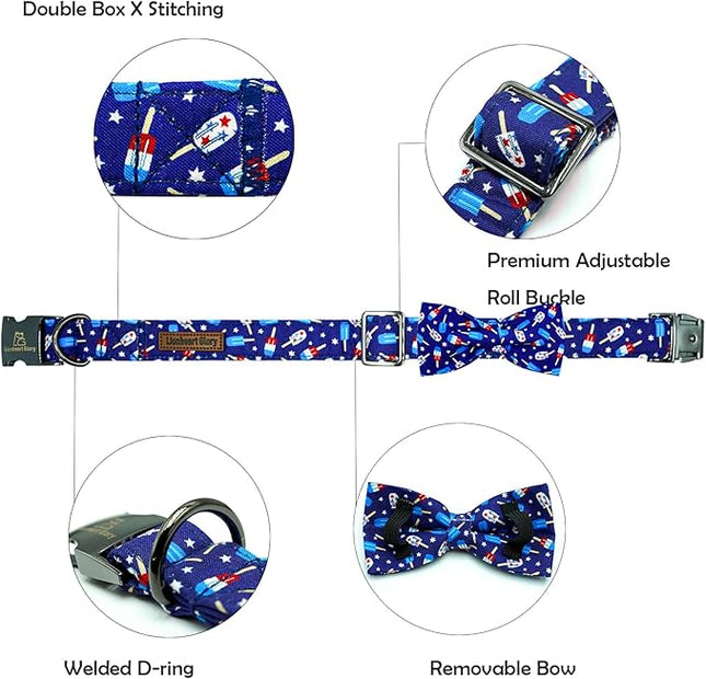 Lionheart glory American Flag Dog Collar 4 of July Independence Patriotic Dog Bow Collars Heavy Duty Adjustable Soft Collar with Bowtie for Medium Dogs Pet Gift
