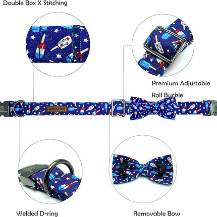 Lionheart glory American Flag Dog Collar 4 of July Independence Patriotic Dog Bow Collars Heavy Duty Adjustable Soft Collar with Bowtie for Small Dogs Pet Gift