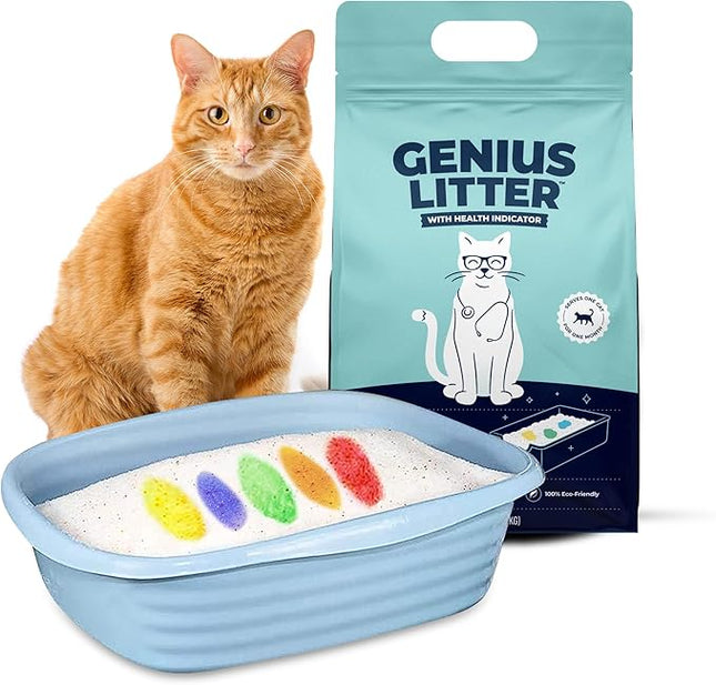 Genius Litter Health Monitoring Cat Litter, Featured on Shark Tank, Lightweight Crystal Silica Gel, Non Clumping, Dust Free, Low Tracking, Odor Control for Indoor Cats and Kittens, 6 lb Bag