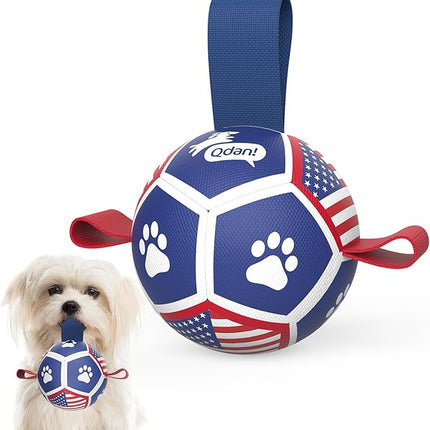 QDAN Puppy Balls, Dog Toys, Dog Balls with Straps for Small Breed, Soccer Ball for Dogs, Puppy Toys, Dog Birthday Gift (Flag, 3.5 inch)
