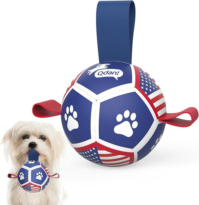 QDAN Puppy Balls, Dog Toys, Dog Balls with Straps for Small Breed, Soccer Ball for Dogs, Puppy Toys, Dog Birthday Gift (Flag, 3.5 inch)