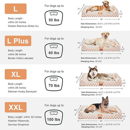 Large Dog Bed Orthopedic Washable: Beds Bolster XXL Bed Big XLarge Dogs Egg Crate Foam Sofa Couch Waterproof Removable Cover - Pink Grid