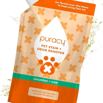 Puracy Pet Stain and Odor Remover - Enzyme Cleaner for Dog Urine and Poop Carpet - Cat Pee Enzyme Cleaner for Cat Urine - Cucumber & Mint, 48oz