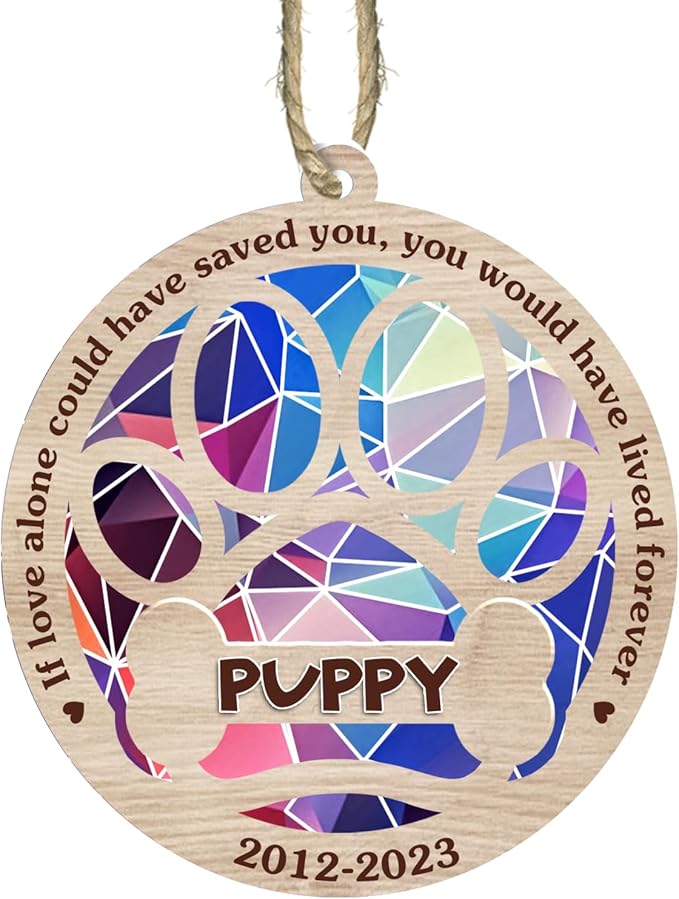 BSQUIELE Personalized Suncatcher Ornaments, Memorial Gifts for Loss of Dog, Custom Dog Ornament with Name, Dog Memorial Suncatcher, Sympathy Gift for Dog Lover, Xmas Ornament, Xmas Tree Decoration V3