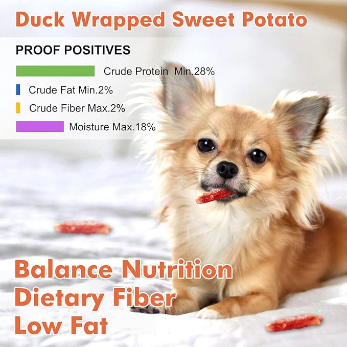 MON2SUN Dog Treats Rawhide Free Duck Wrapped Sweet Potato Snacks, Gluten & Grain Free, Treats for Puppy and Small Dogs, (Duck, 1.56 Pound-Pack of 1)