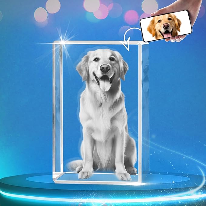 HAN'S LASER Pet Memorial Gifts, Personalized 3D Crystal Photo for Loss of a Dog Gift, Custom Picture Frame for Dogs Or Cats Owner Gifts (Small)