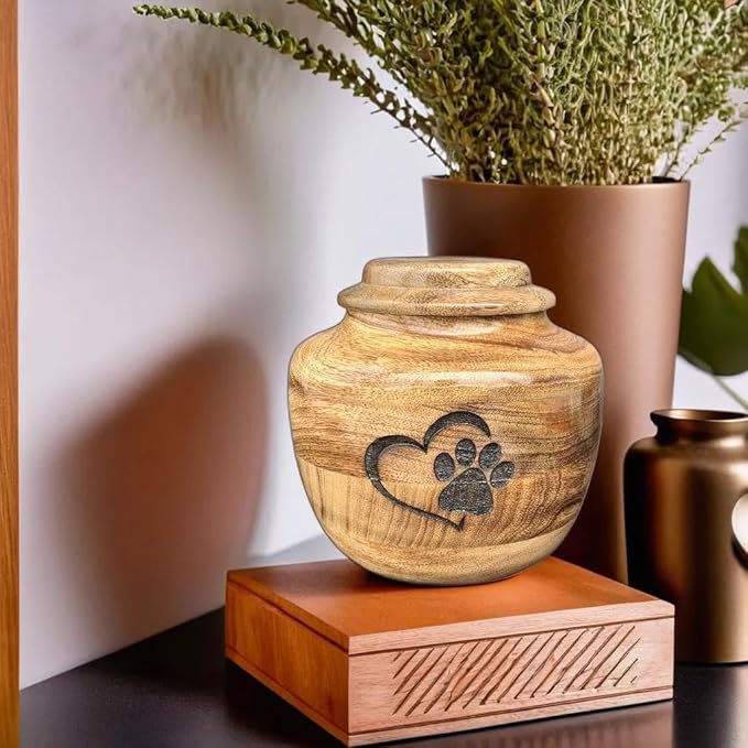 Wooden Urn for Dog Wooden Pet urn Cremation Urn for pet Urns for Dogs Ashes Wooden Pet Urn Box Small Wooden urn (Medium (7" Hx6 Diameter)(110Cu/In))