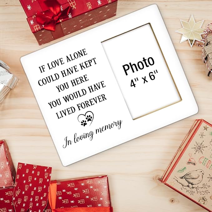 Dog Memorial Picture Frame, Pet Memorial Gifts for Loss of Dogs, Sympathy Gift for Dog, Cat Passed Away Bereavement Remembrance Wood Photo Frames, 4 x 6 Inch Photo