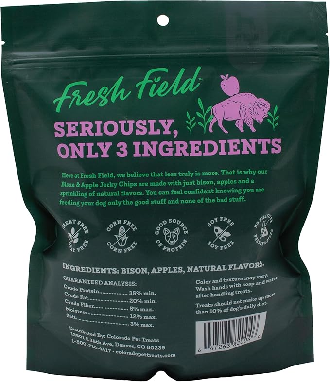 Fresh Field Bison & Apple Jerky Chips, 5 oz – All-Natural Dog Treats, USA Made, No Fillers, Perfect for Picky Pets