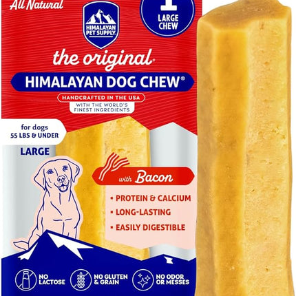 Himalayan Dog Chew Original Yak Cheese Chew, Bacon, 1 Large Stick, 3.3 oz, Gluten Free, Healthy Treats, Grain & Lactose Free 100% Natural, Long Lasting Chews for s Under 55 lbs