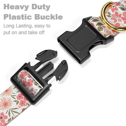 Rnivvi Dog Collar for Small Dogs, Cute Floral Heavy Duty Adjustable Puppy Collar with Quick Release Buckle for Girl & Female, Pet Accessories for Walking Running, XS Length 5/8" Width, Pink White