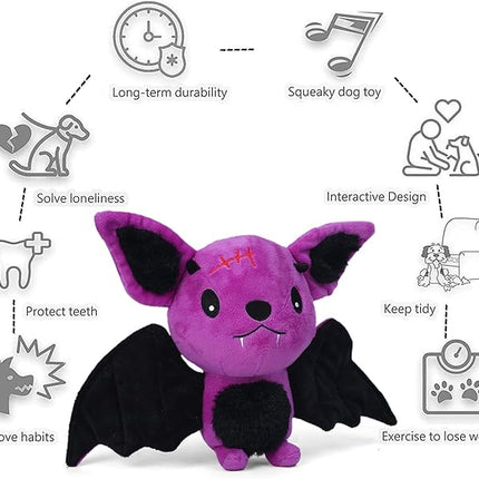Blnboimrun Halloween Dog Toys for Aggressive Chewers, Squeaky Plush Bat with Crinkle Paper, Durable Interactive Chew Toys for Small, Medium & Large Dogs, Indoor Outdoor Play Pet Gift