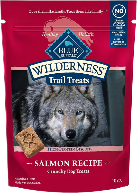 Blue Buffalo Wilderness Trail Treats High Protein Grain Free Crunchy Dog Treats Biscuits, Salmon Recipe 10-oz Bag
