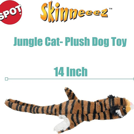 SPOT Skinneeez Jungle Cat 14 Inch Stuffing-Free Plush Squeaky Dog Toy – Soft Interactive Chew Toy for Small and Medium Dogs – Mess-Free Play for Light & Moderate Chewers