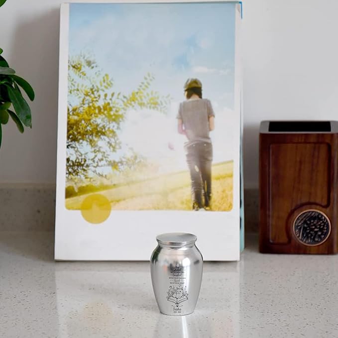 Artsy Woodsy Personalized Pet Memorial Mini Urns - Stainless Steel Decorative Keepsake Urns for Ashes, 2.56 inch, Gifts for Cat Lovers in Loving Memory