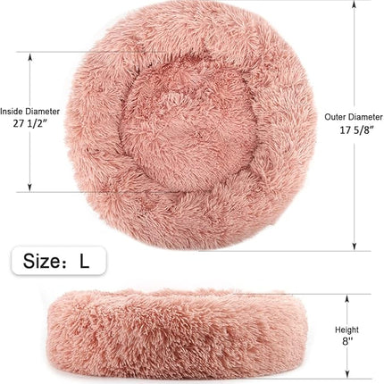 NOYAL Calming Donut Dog Bed for Small to Medium Dogs & Cats - Plush Faux Fur Anti-Anxiety Pet Bed with Machine Washable Cover & Non-Slip Base