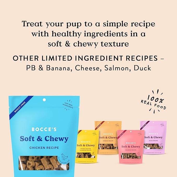 Bocce's Bakery Oven Baked Chicken Recipe Treats for Dogs, Wheat-Free Everyday Dog Treats, Made with Real Ingredients, Baked in The USA, All-Natural Soft & Chewy Cookies, Chicken, 6 oz