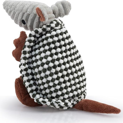 Hollypet Plush Dog Squeaky Toy Stuffed Armadillo Animal Pet Puppy Chew Toys with Clean Teeth for Small Medium Large All Breed Sizes Dogs, Black and White,8 in