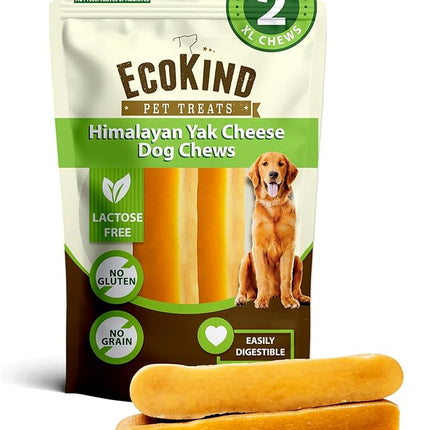 EcoKind Monster Himalayan Yak Cheese Dog Chew, XL Dogs Chews, Rawhide Free, Dog Chew Stick for Aggressive Chewers, Indoors Outdoor Use, Healthy Dogs Treats, Made in The Himalayas -XL Large (Pack of 2)