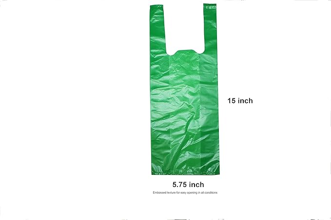 200 Black Easy Open & Easy-tie Handle 15" Strong Leak- Proof Poop Bags, Dog Waste Bags Made in USA (not on rolls) (Green)